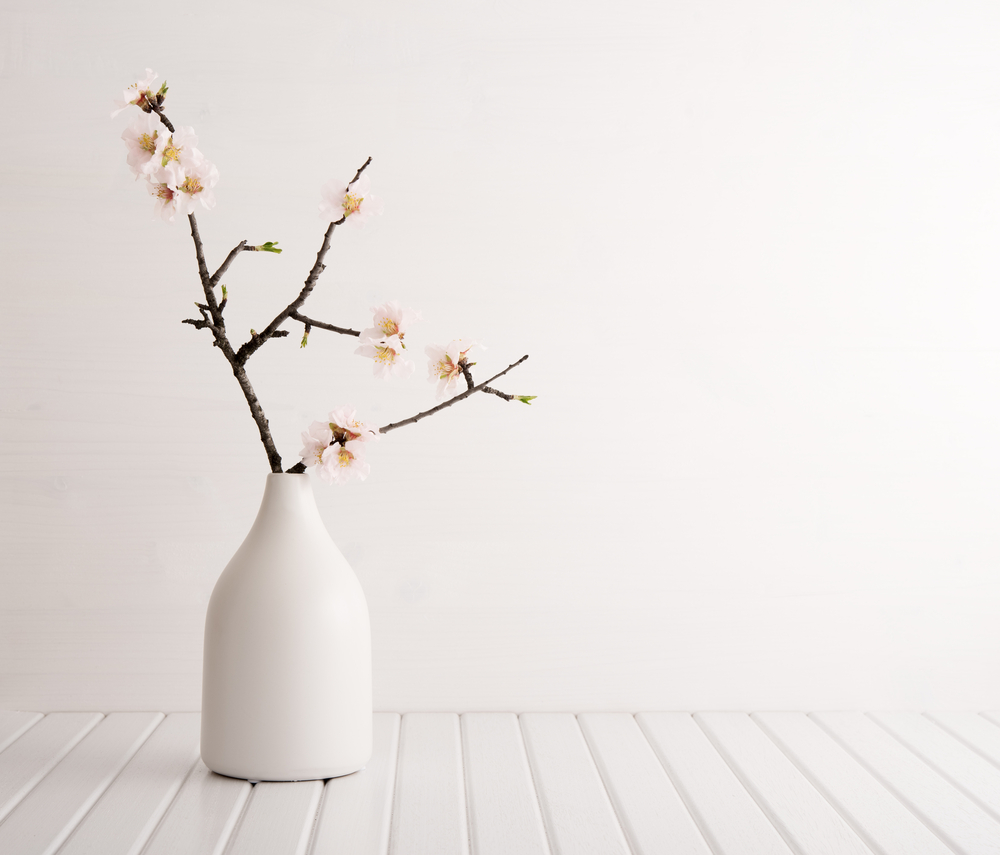 cherry blossoms in a white vase