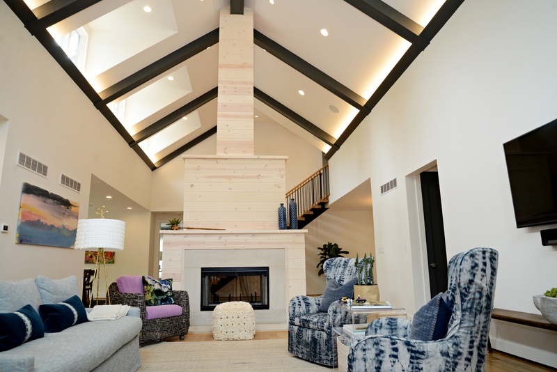 Laurel Farmhouse Living Room Ceiling Detail and Fireplace