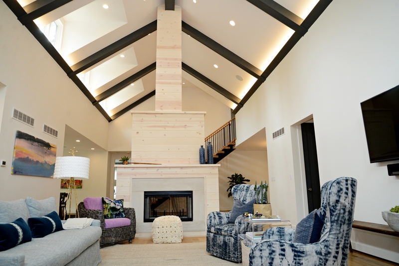 Laurel Farmhouse Living Room Ceiling Detail and Fireplace