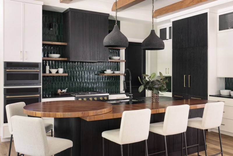 contemporary butcher block breakfast bar design