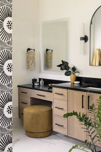 contemporary primary bath with wall coverings