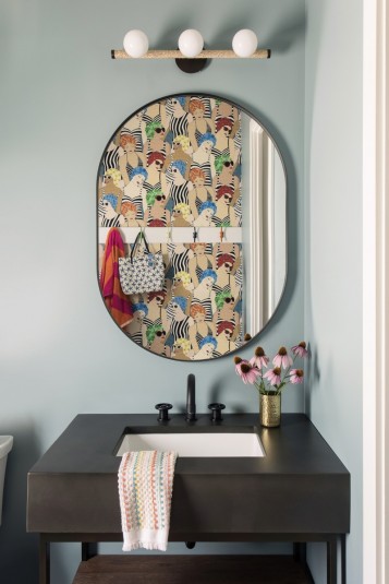 contemporary tudor revival powder room design
