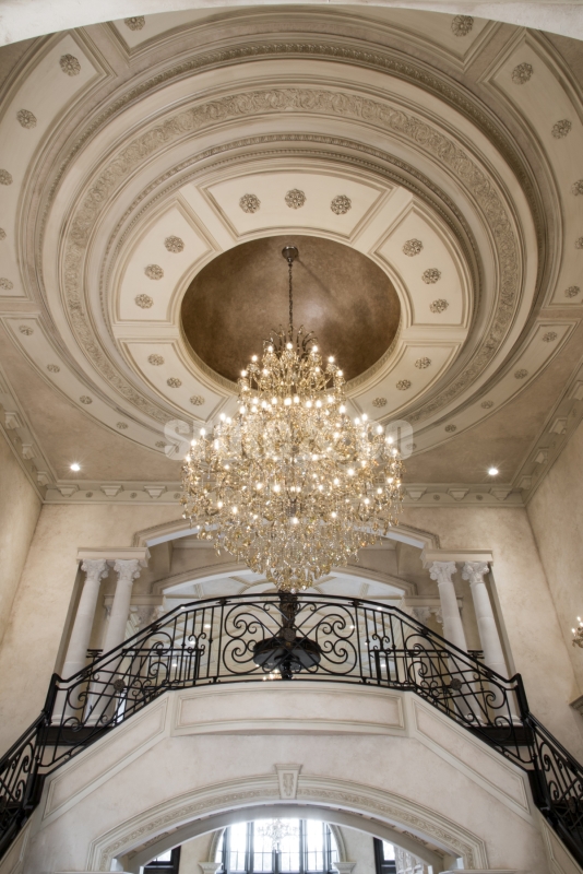 Foyer chandelier with domed ceiling medallion design