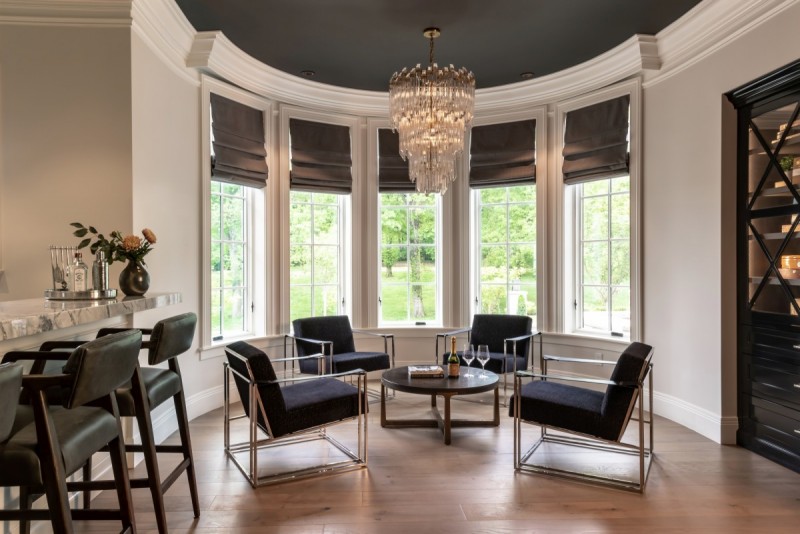 custom home bar lounge turret windows design