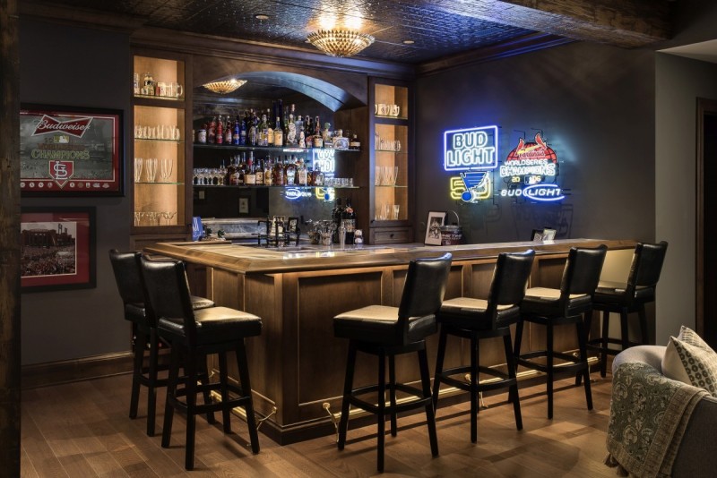 french country home lower level bar design