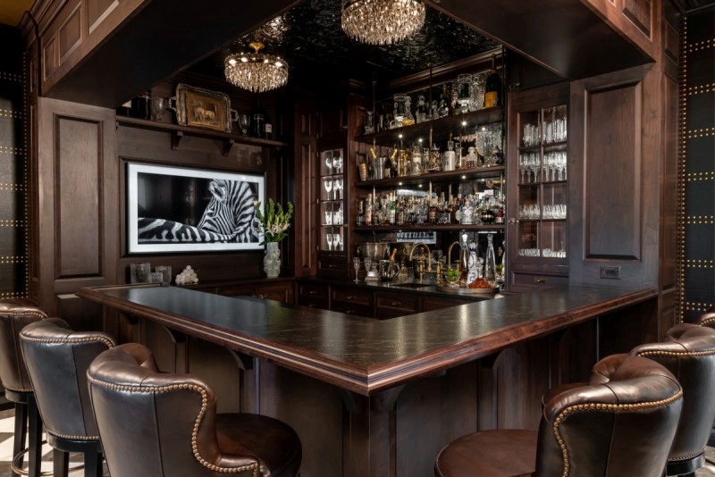 home bar design with dark wood