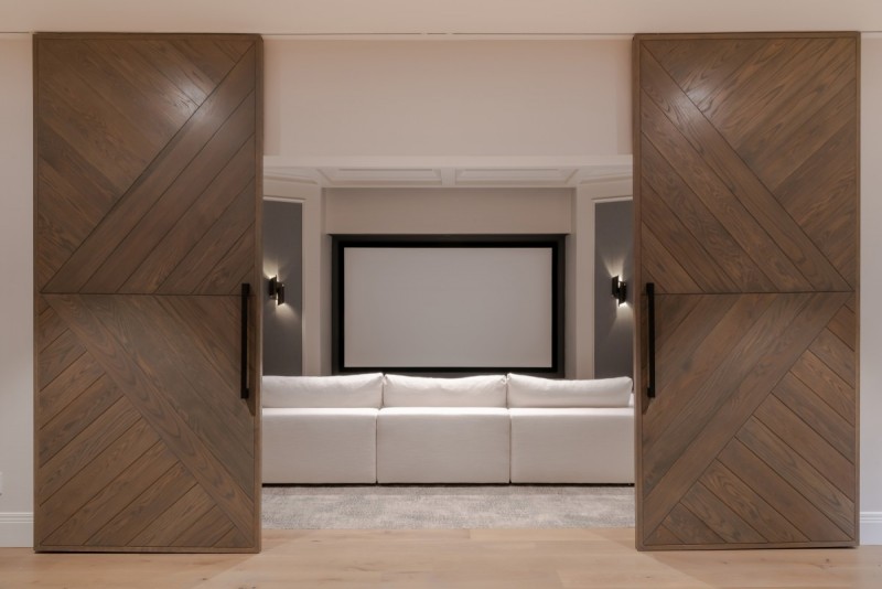 lower level home theater room doors