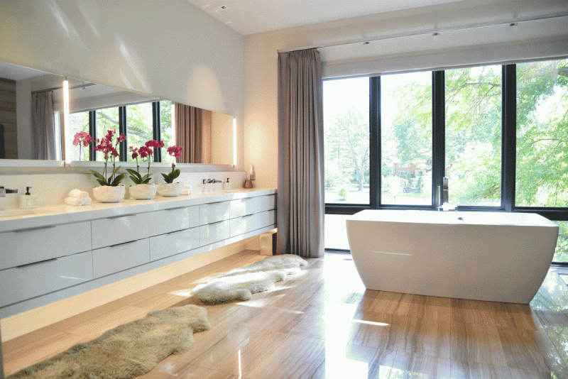 Layout of Master Bath Modern Tub and Windows