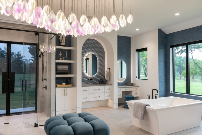 modern bath design with tulip light fixtures