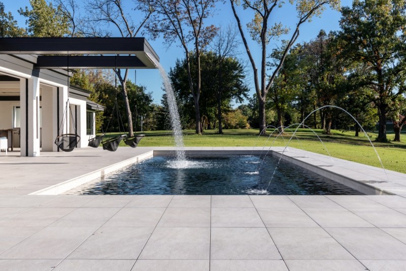 modern custom home water feature
