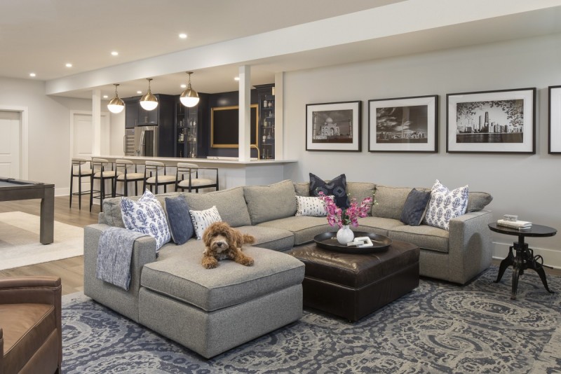 modern farmhouse lower level interior design