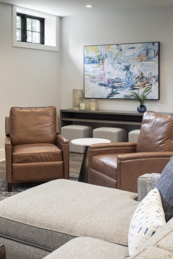 modern farmhouse lower level lounge design