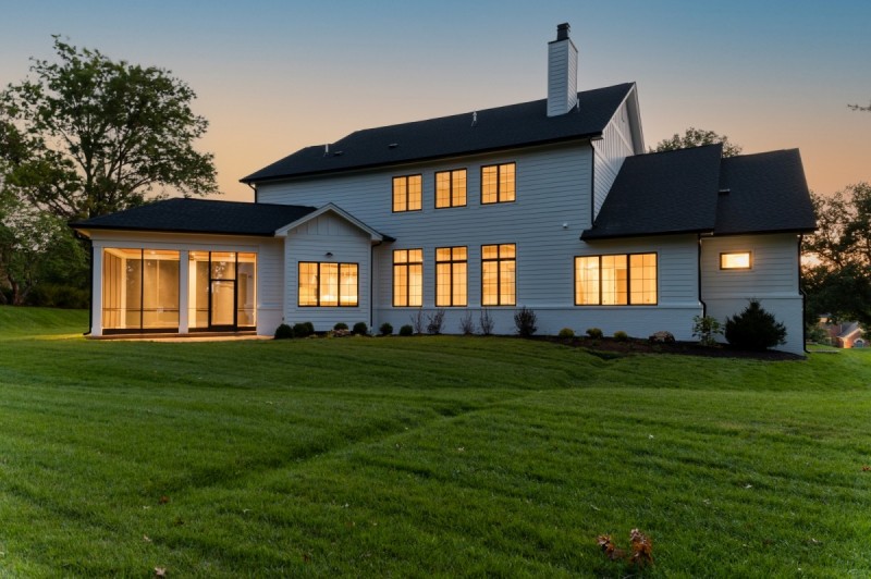 rear elevation of modern farmhouse architecture