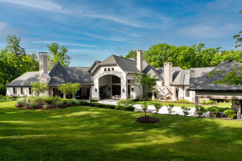outdoor living space of french country home design