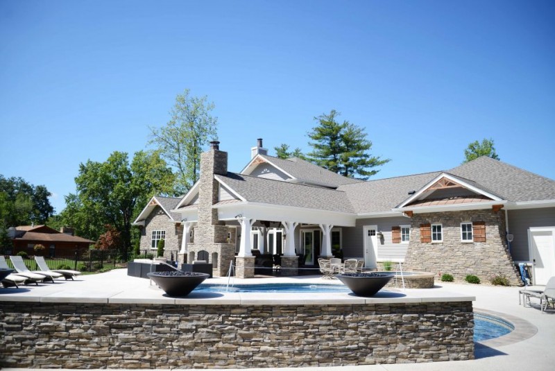 pool and outdoor living space of custom home