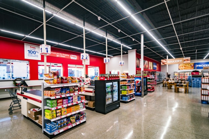 Interior retail space of Save-A-Lot grocery store design