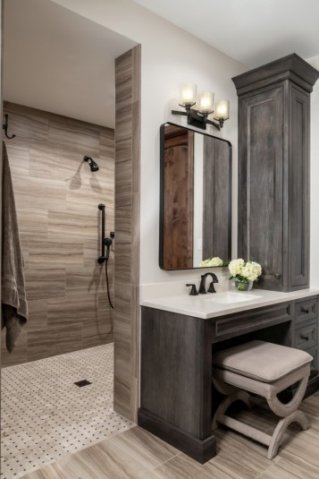 Master bath shower design flush flooring transition