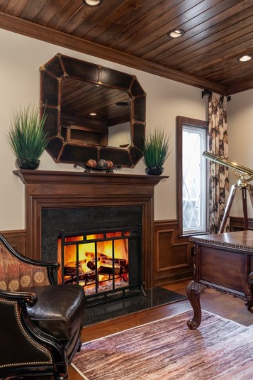 Villa study with fireplace design