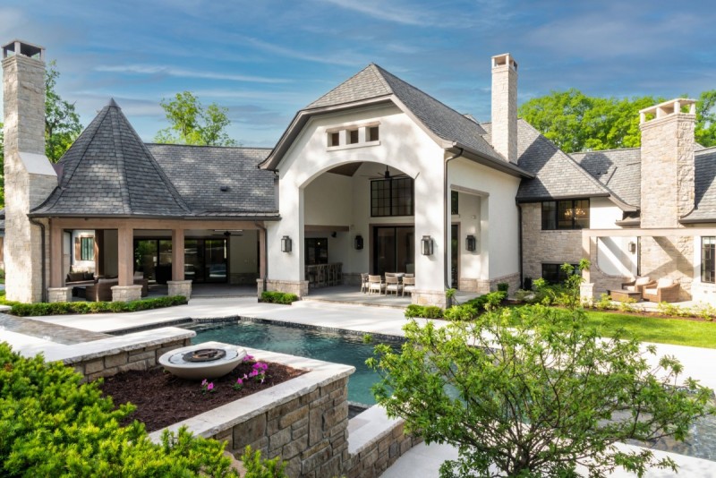 veranda lanai and pool of french country home design
