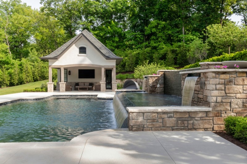 waterfall pool and pool house design