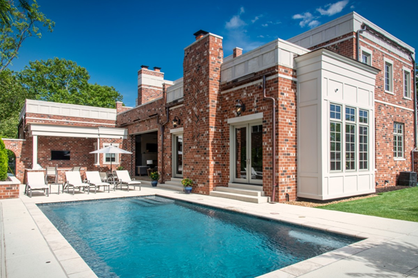 custom home architecture with pool deck